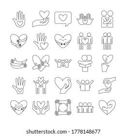 line style icon set design of hug love passion and romantic theme Vector illustration