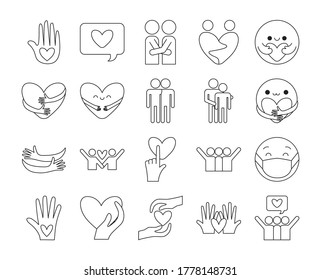 line style icon set design of hug love passion and romantic theme Vector illustration