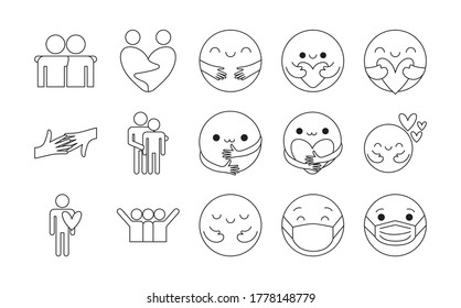 line style icon set design of hug love passion and romantic theme Vector illustration