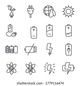 line style icon set design, eco energy power technology charge and eco theme Vector illustration