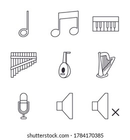 line style icon set design, Music instruments sound melody song musical art and composition theme Vector illustration