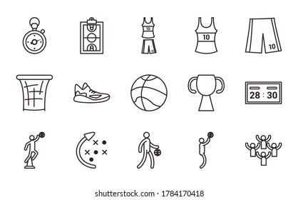 line style icon set design, Basketball sport hobby competition and game theme Vector illustration