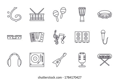 line style icon set design, Music instruments sound melody song musical art and composition theme Vector illustration