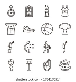 line style icon set design, Basketball sport hobby competition and game theme Vector illustration