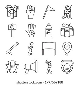 line style icon set design, Manifestation protest and demonstration theme Vector illustration
