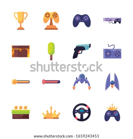 line style icon set design, Videogame play leisure gaming technology entertainment obsession digital and lifestyle theme Vector illustration