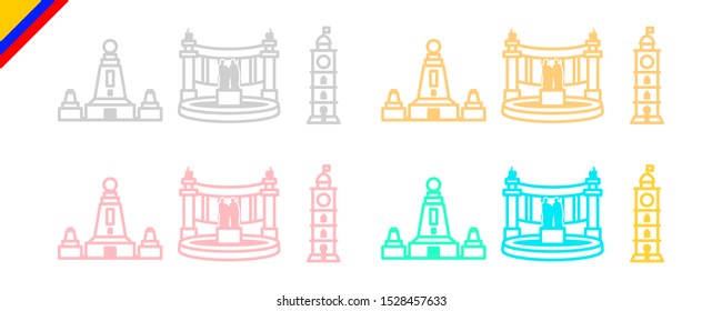 Line Style Icon Set. Ecuador, Guayaquil and Quito monument tourism architecture symbol building. Famous travel sights, skyline, design.