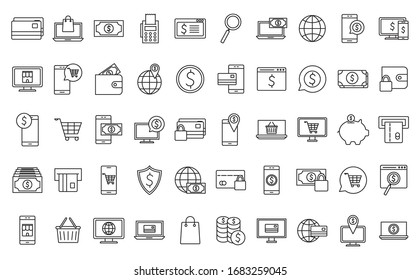 line style icon set of Payments online shopping money financial banking commerce market buy currency accounting and invest theme Vector illustration