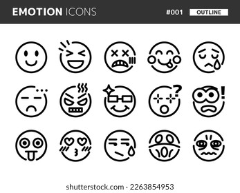 Conjunto de iconos de estilo de línea relacionados con emoion_001