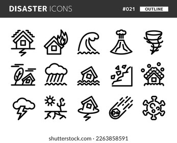 Conjunto de iconos de estilo de línea relacionados con Disaster_021