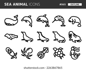 Line style icon set related to sea mammal_065