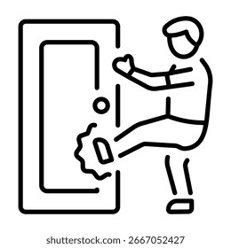 Line style icon showing breaking door liberation concept