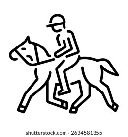 A line style icon showing a character doing horse riding 