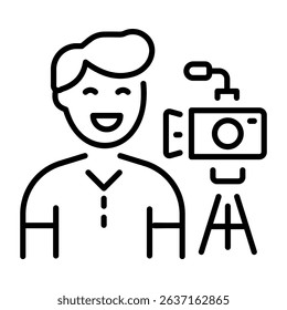 A line style icon showing a character doing video recording