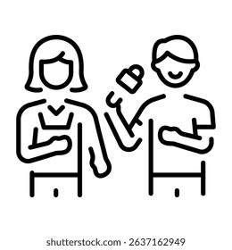 A line style icon showing a character taking an interview