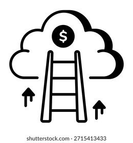 Icono de estilo de línea que muestra la escalera de la nube