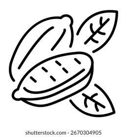 Um ícone de estilo de linha mostrando uma fruta de cacau