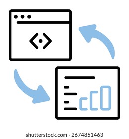 Ícone de estilo de linha mostrando o processo de execução de código