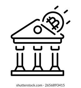 Un icono de estilo de línea que muestra el banco de criptomonedas