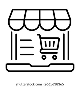 Un icono de estilo de línea que muestra el comercio electrónico