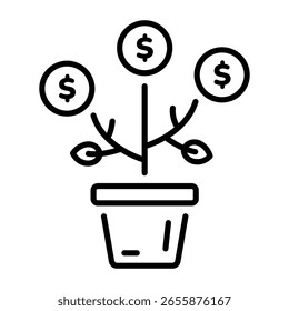 Um ícone de estilo de linha que mostra o crescimento financeiro