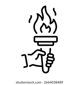 A line style icon showing fire torch