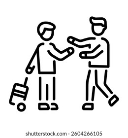 A line style icon showing friends meeting 