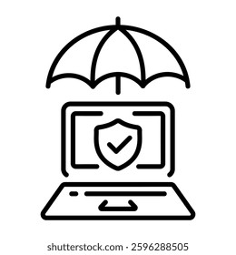 A line style icon showing laptop insurance 