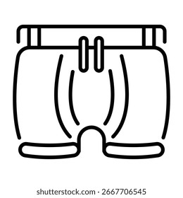 Un icono de estilo de línea que muestra un par de pantalones cortos de cricket
