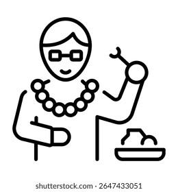 Um ícone de estilo de linha mostrando um colar de pérolas