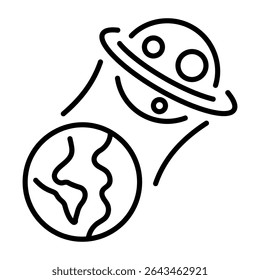 A line style icon showing planet gravity  
