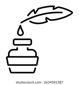 A line style icon showing a quill pen with ink 