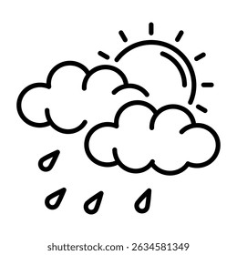 A line style icon showing a rainy weather 
