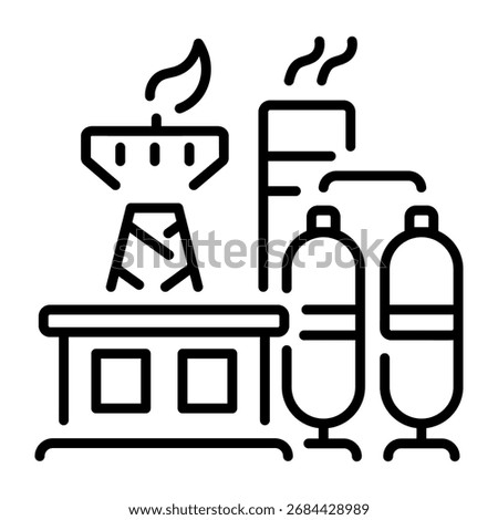 A line style icon showing refining factory