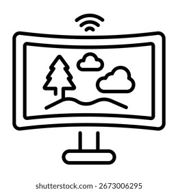 Un icono de estilo de línea que muestra una pantalla de televisión inteligente