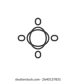Line style icon showing a top-down view of people in a circular formation, symbolizing teamwork or collaboration. Symbol, logo illustration. Vector icon graphics.
