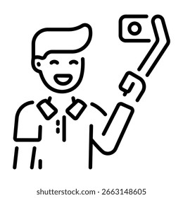 Icono de estilo de línea que muestra un carácter de vlogging 