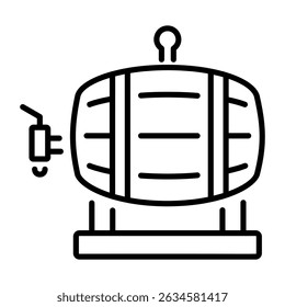 A line style icon showing a wooden wine barrel 