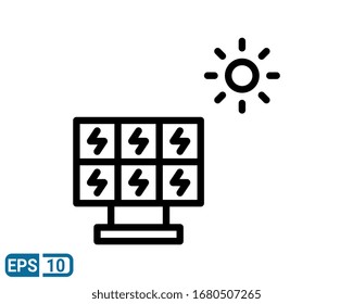 Line style icon of solar panel with sun on white background. Silhouette of solar battery. EPS 10