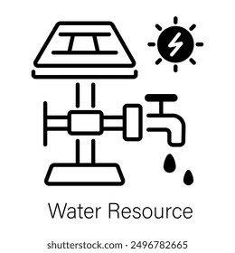 A line style icon of solar powered water resource 