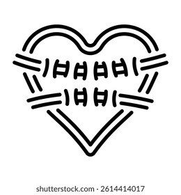 A line style icon of a stitched heart 
