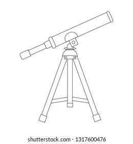 Line style icon of telescope. Silhouette of telescope. Outline icon. Vector illustration for design.