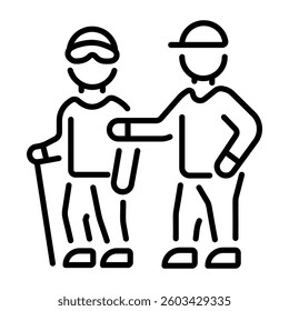 A line style icon of a volunteer doing elderly help 