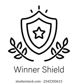 Un icono de estilo de línea del escudo del ganador 