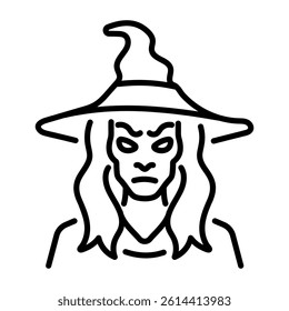 A line style icon of a witch character 