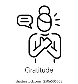 A line style icon of woman showing gratitude