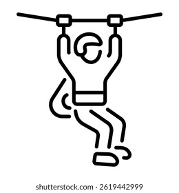 A line style icon of a zip lining adventure