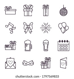 line style icons collection design, Party celebration event happy birthday holiday surprise anniversary and decorative theme Vector illustration