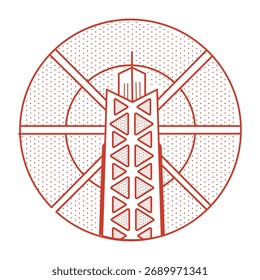 A line style illustration showing willies tower