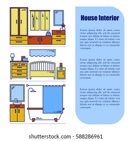 Line style infographics with interior design elements. Vector illustration. Furniture interior graphic background. Banner set apartment decoration.